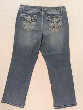 Earl Jean Jeans Womens 22W Blue Med Wash High Rise Slim Bootcut Rhinestone Denim